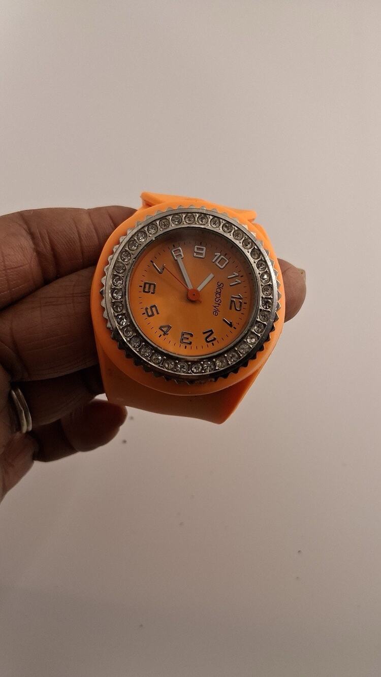 SlapStyle Orange Silicone Slap Bracelet Watch Rhinestone Bezel Kids Womens Pop
